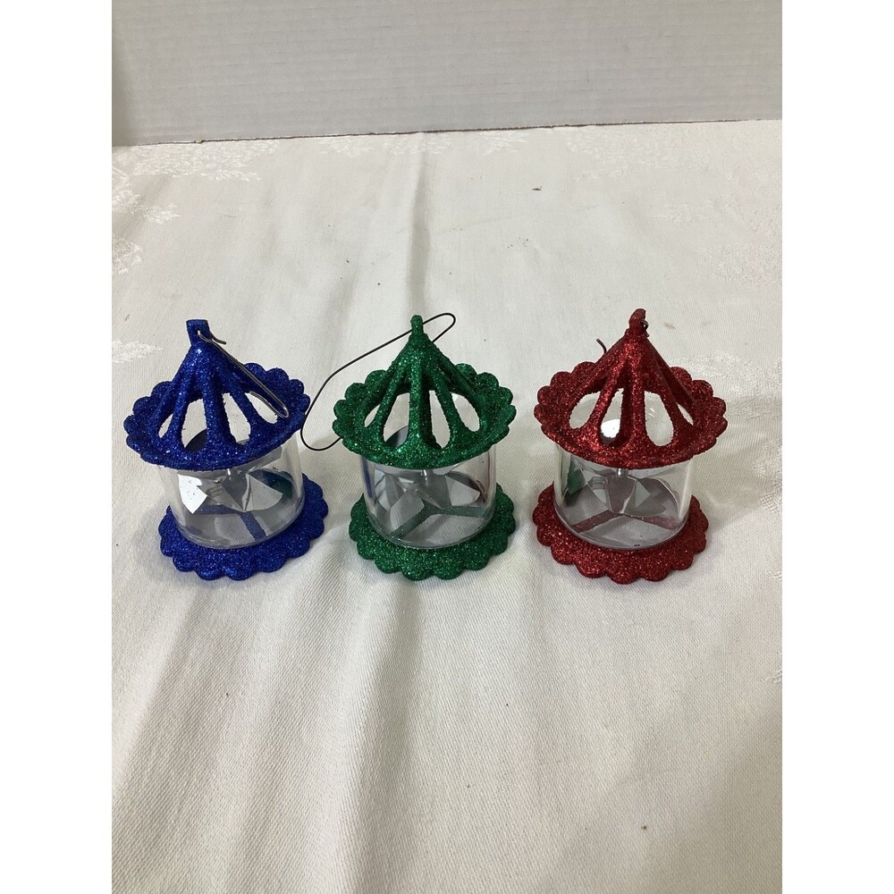 Vintage 2001 Dept 56, Whirl Bird Cage Glitter Red Green Blue (3)